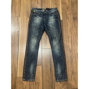 Y2K Dereon Womens Embellished Denim Blue Jeans Size 28x32 Skater Grunge 2000s